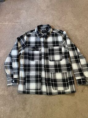 Brave Soul Black & White Plaid Flannel Button-Down Shirt